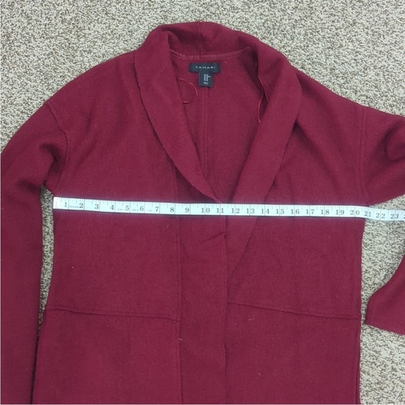 Tahari burgundy cranberry red wool blend open sweater long jacket - Picture 7 of 11